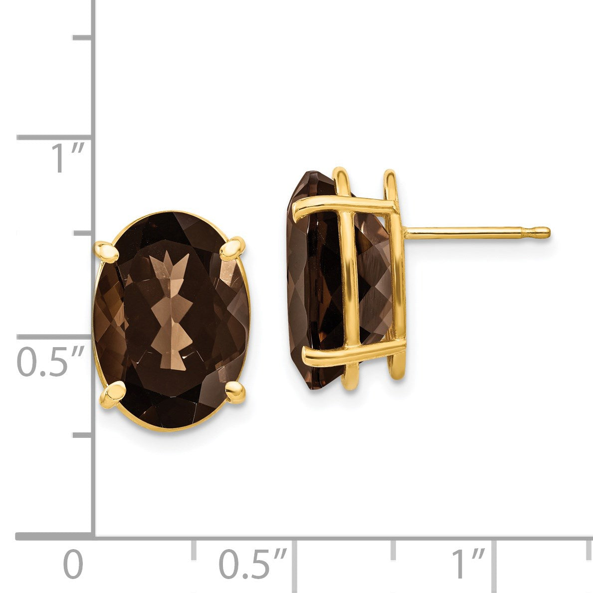 14K Gelbgold Ohrringe mit ovalem 14x10 mm Rauchquarz in Gelbgold