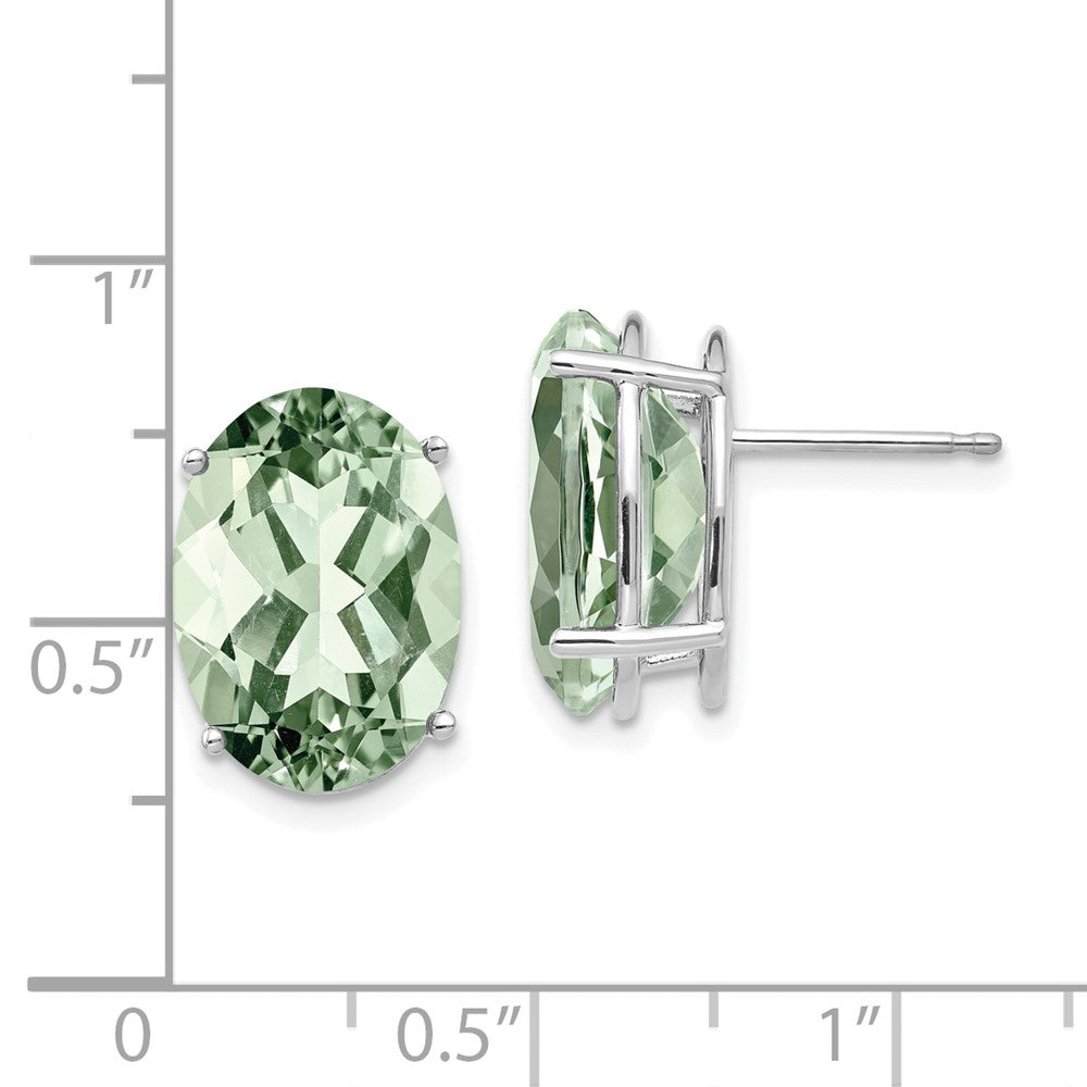14K Weißgold Ohrringe mit ovalem grünem Quarz, 14 x 10 mm, 4-Krappenfassung