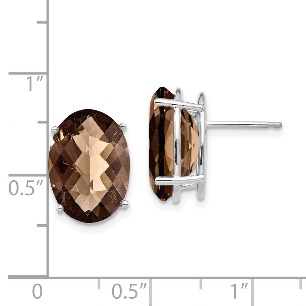 14K Weißgold Ohrringe mit ovalem Schachbrett-Schliff 14 x 10 mm rauchgelbem Goldquarz in 4-Krappenfassung