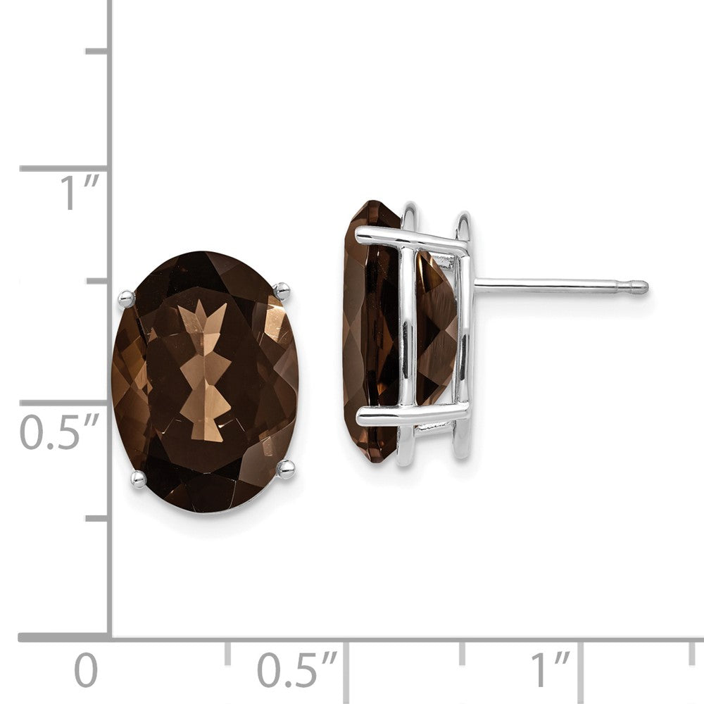 14 x 10 mm Ohrringe mit ovalem Rauchquarz und 4er-Krappenfassung, 14K Weißgold mit Gelbgold