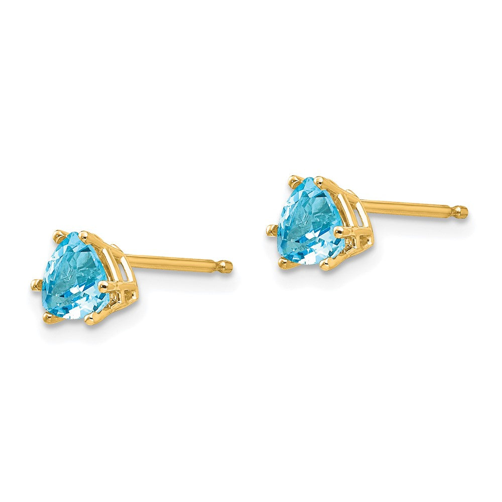 14K Gelbgold 5mm Trillant Blautopas Ohrringe