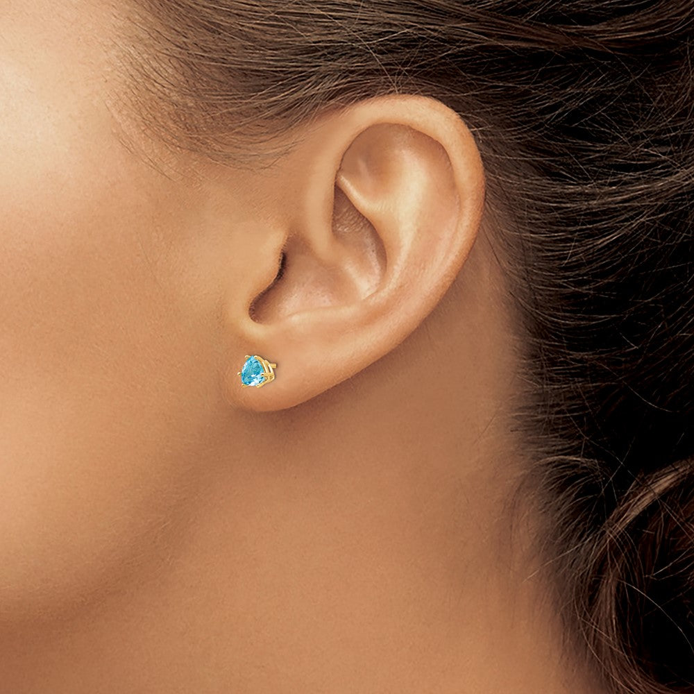 14K Gelbgold 5mm Trillant Blautopas Ohrringe