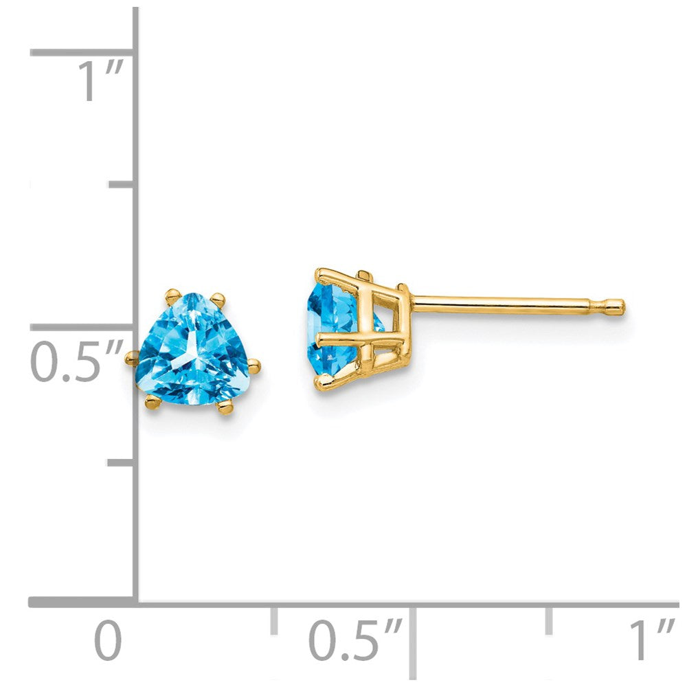 14K Gelbgold 5mm Trillant Blautopas Ohrringe