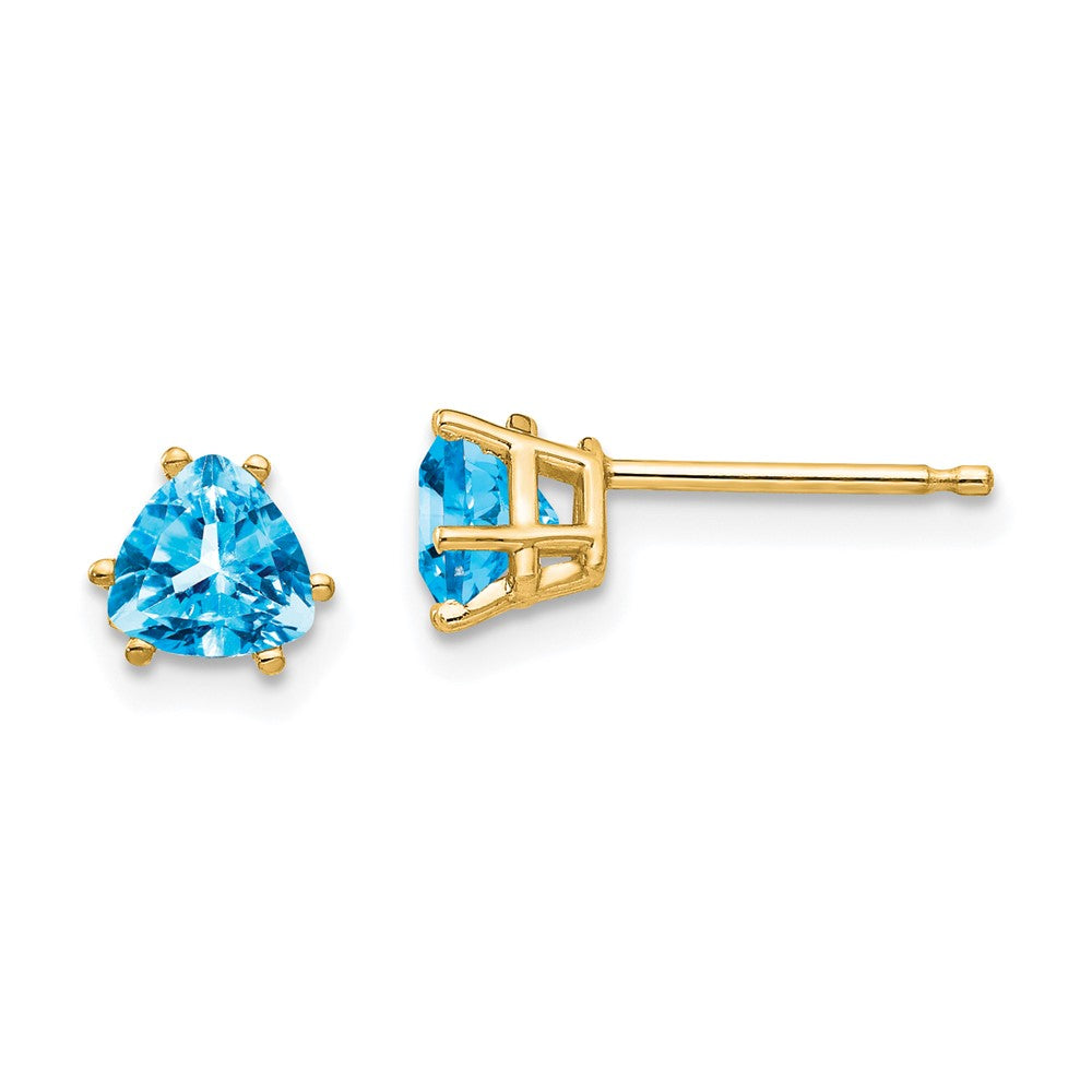 14K Gelbgold 5mm Trillant Blautopas Ohrringe