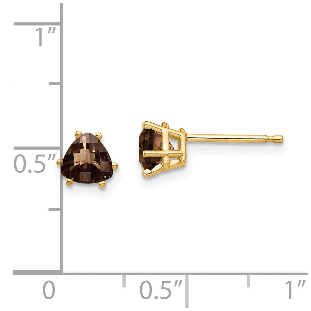 14K Gelbgold 5mm Trillant Karo-cut Rauch Quarz Ohrringe