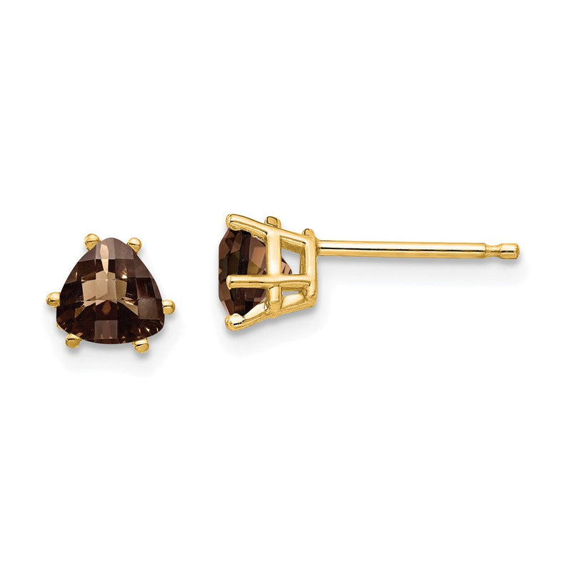 14K Gelbgold 5mm Trillant Karo-cut Rauch Quarz Ohrringe