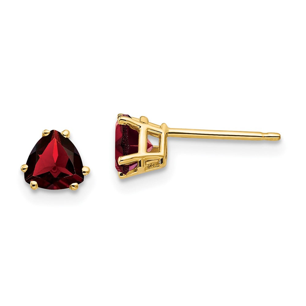 14K Gelbgold 5mm Trillant Granat Ohrringe