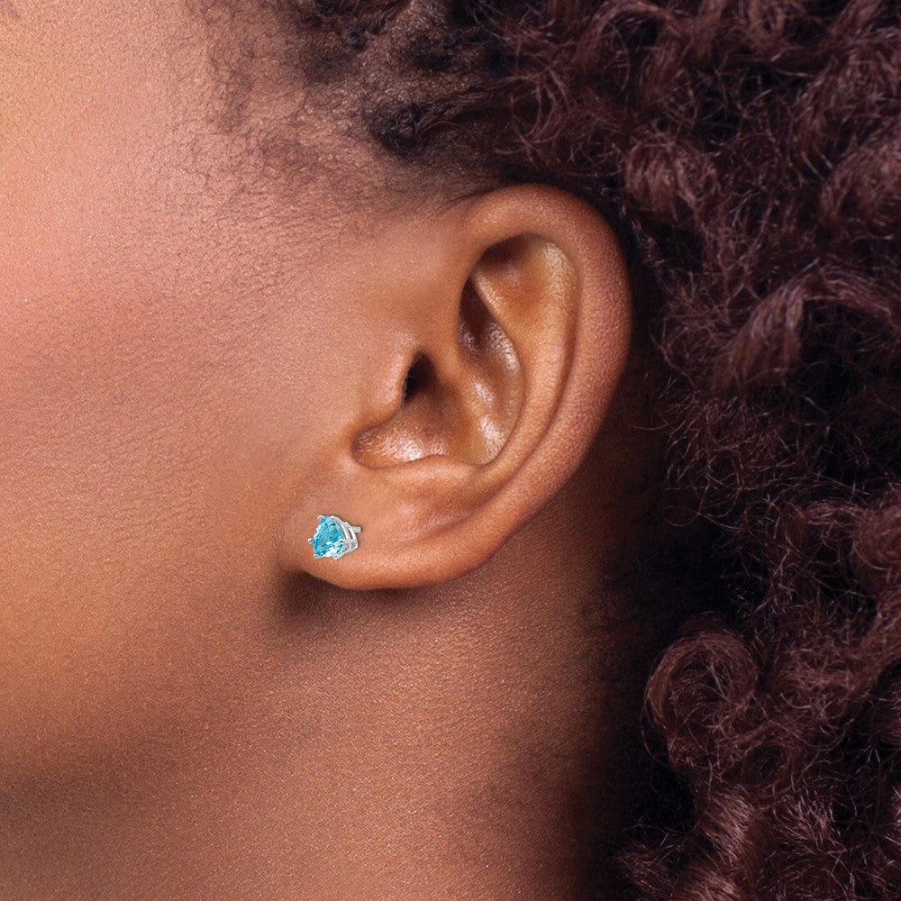 14K Weißgold 5mm Trillant Blautopas Ohrringe