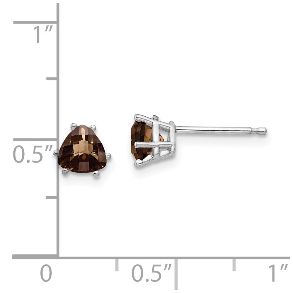 14K Weiß Goldw 5mm Trillant Karo-cut Rauch Quarz Ohrringe