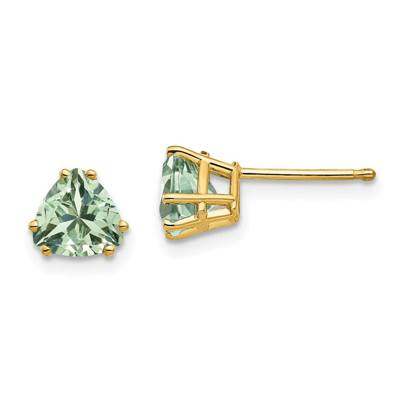 14K Gelbgold Ohrringe mit 6 mm Trillion-Grünquarz