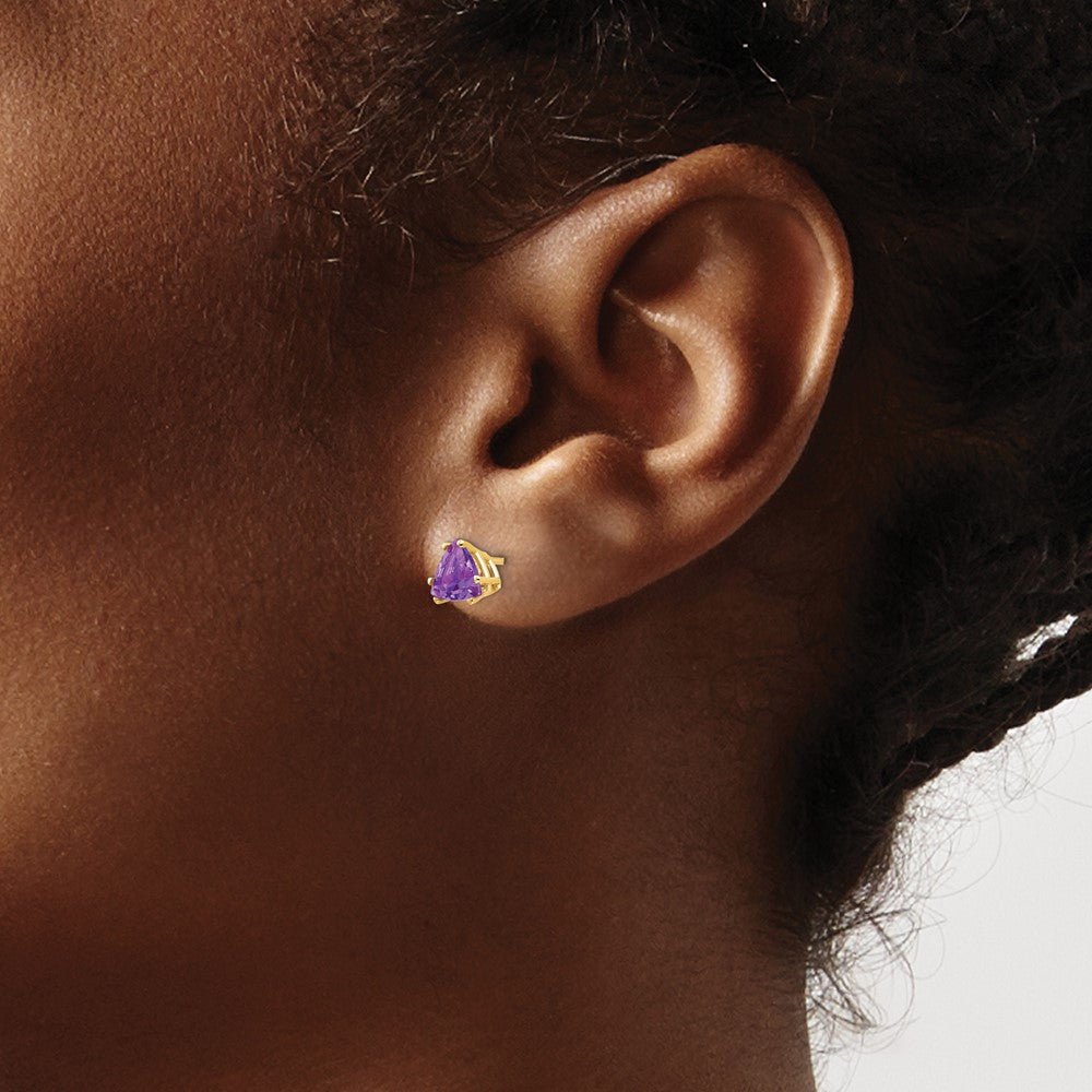 14K Gelbgold Ohrringe mit 6-mm-Trillion-Amethyst