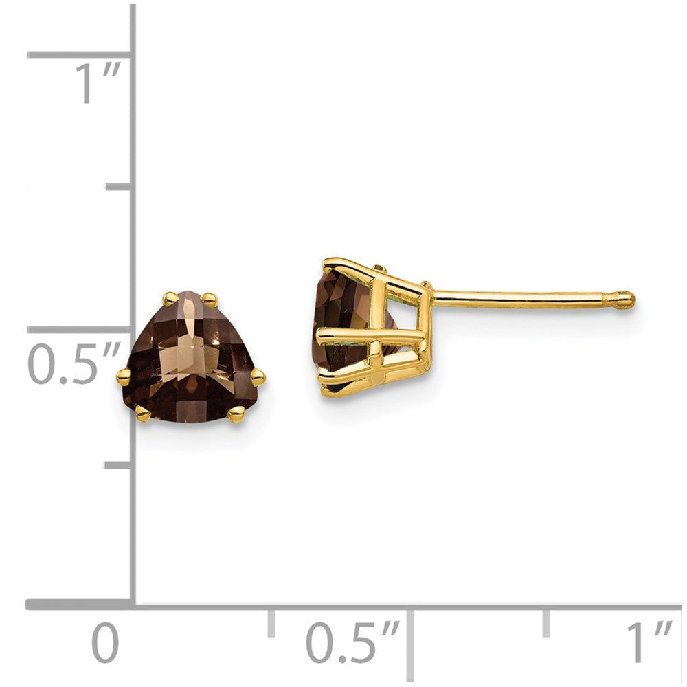14K Gelbgold Ohrringe mit 6-mm-Trillion-Schachbrettschliff-Rauchquarz in Gelbgold