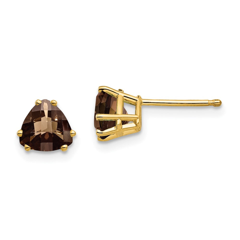 14K Gelbgold Ohrringe mit 6-mm-Trillion-Schachbrettschliff-Rauchquarz in Gelbgold