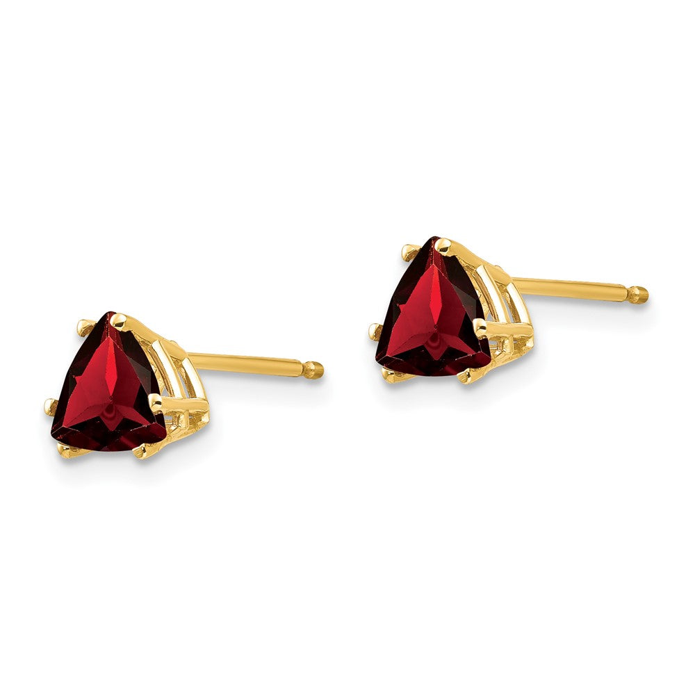 14K Gelbgold Ohrringe mit trillionförmigem Granat, 6 mm