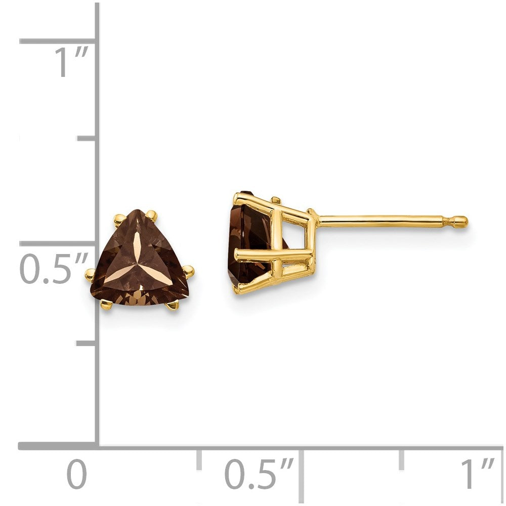 14K Gelbgold Ohrringe mit 6mm Trillion-Schliff Rauch-Zitronenquarz