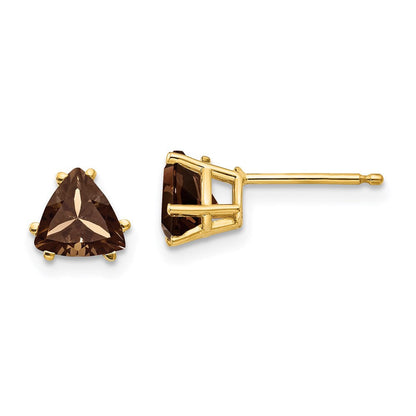 14K Gelbgold Ohrringe mit 6mm Trillion-Schliff Rauch-Zitronenquarz