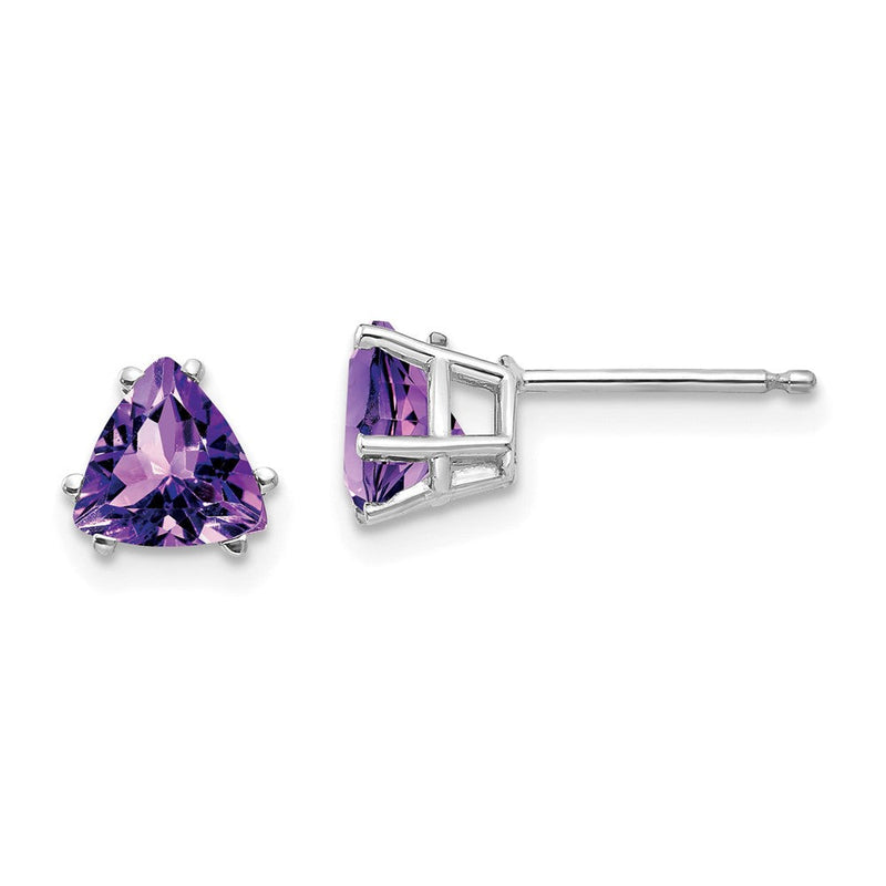 14K Weißgold Ohrstecker mit 6 mm Trillion-Amethyst