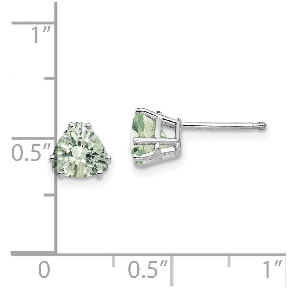 14K Weißgold Ohrringe mit 6 mm Trillion-Schliff Karo-Facettierung Grüner Quarz