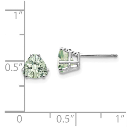 14K Weißgold Ohrringe mit 6 mm Trillion-Schliff Karo-Facettierung Grüner Quarz