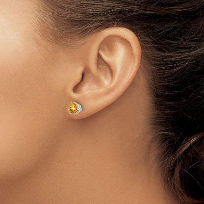 14K Weißgold Citrin-Trillant-Ohrstecker
