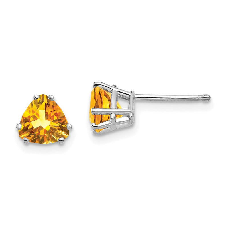 14K Weißgold Citrin-Trillant-Ohrstecker