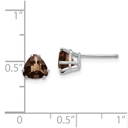 14K Weißgold Ohrringe mit 6 mm Trillion-Schliff im Karomuster, Rauchquarz und Gelbgold