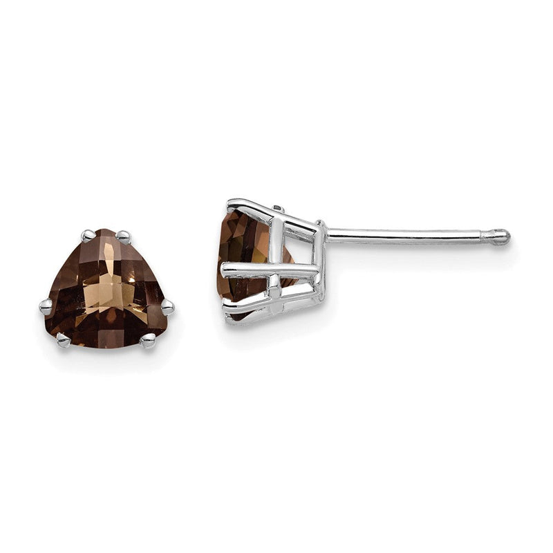 14K Weißgold Ohrringe mit 6 mm Trillion-Schliff im Karomuster, Rauchquarz und Gelbgold