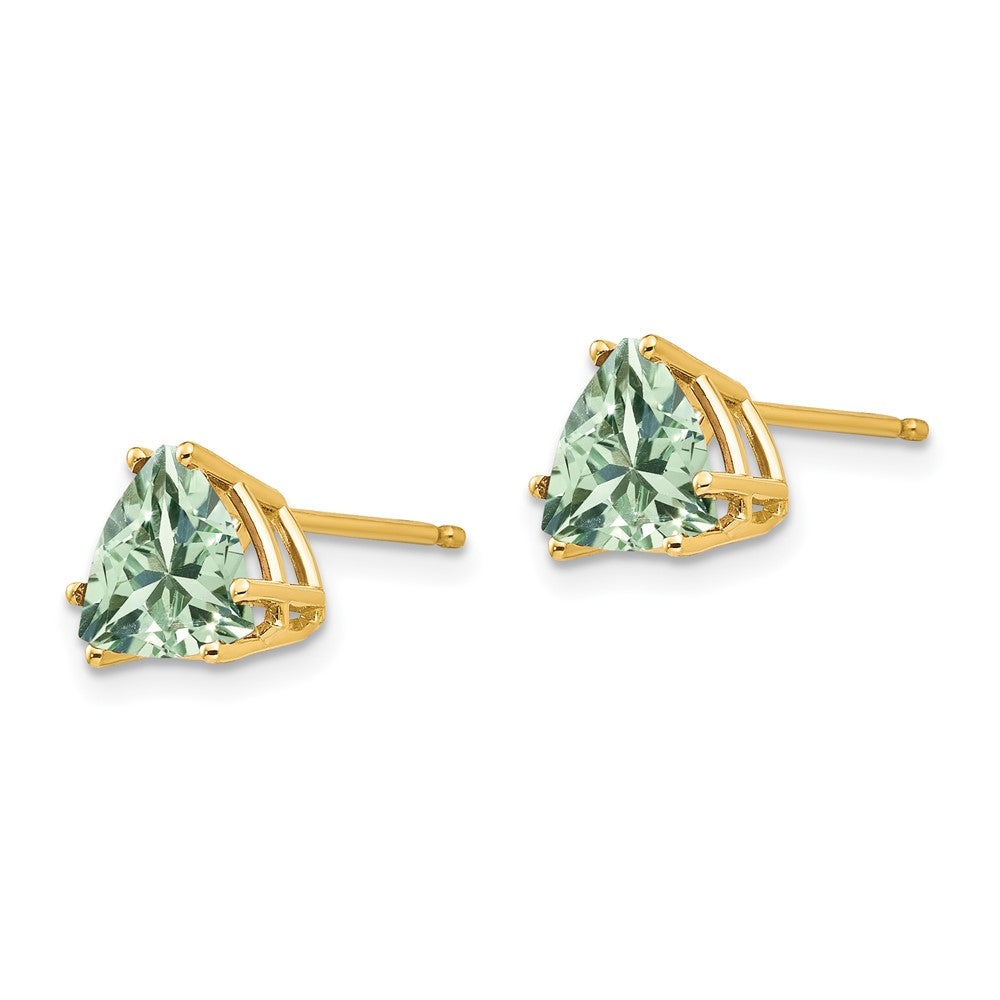 14K Gelbgold Ohrringe mit trillantförmigem grünem Quarz, 7 mm