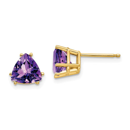 14K Gelbgold Ohrringe mit 7 mm Trillion-Amethyst