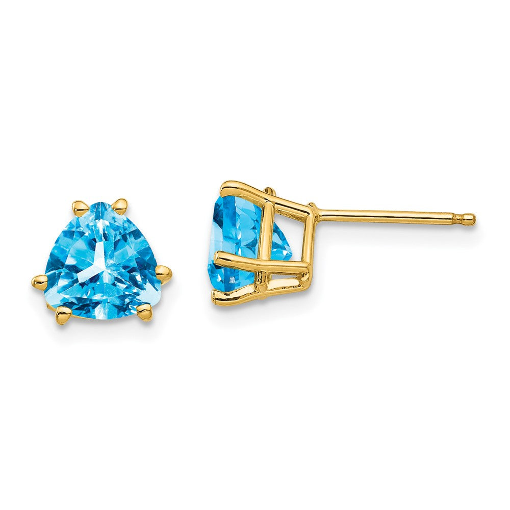 14K Gelbgold Ohrringe mit 7 mm Trillion-Blautopas