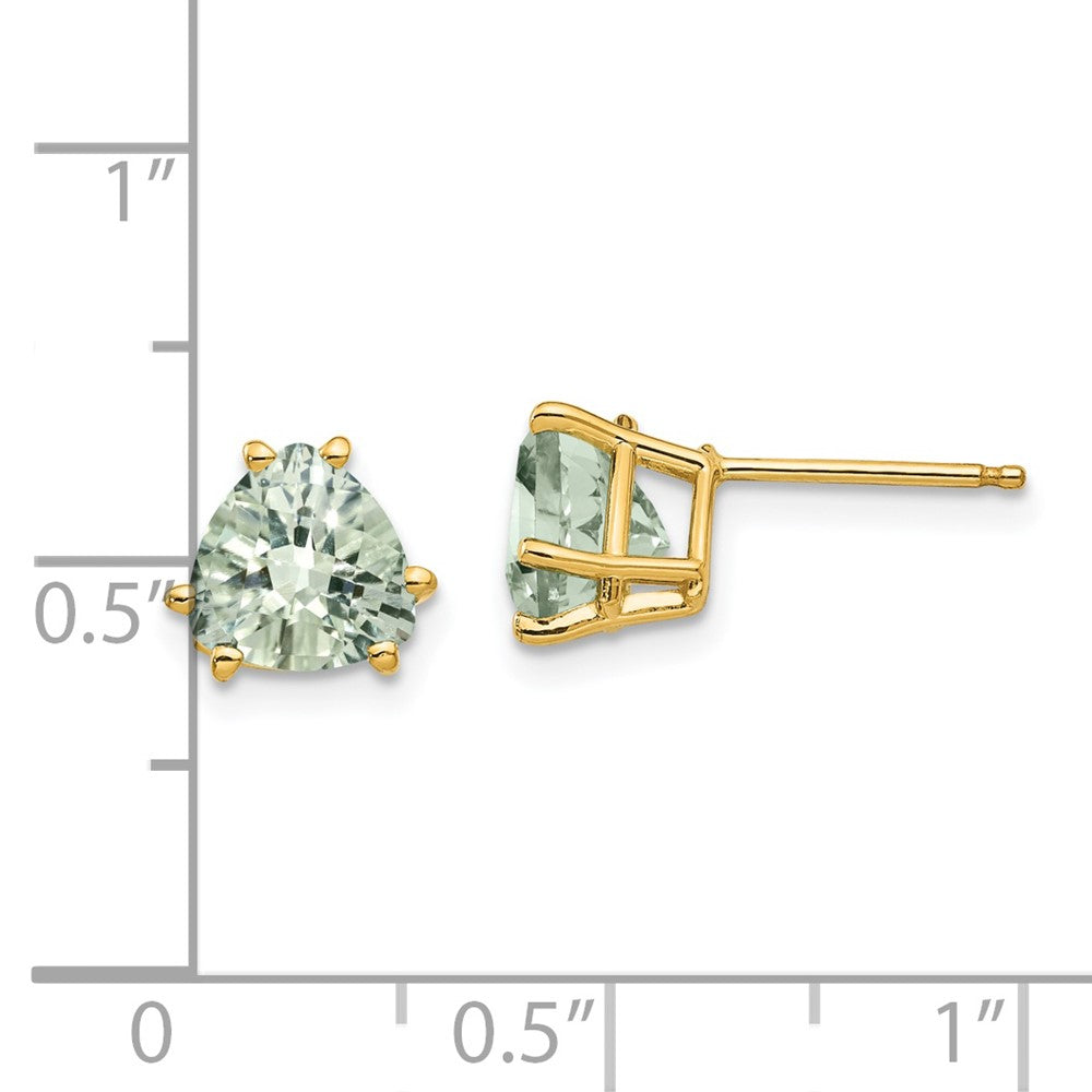 14K Gelbgold Ohrringe mit 7 mm Trillion-Schliff im Schachbrettmuster, grüner Quarz