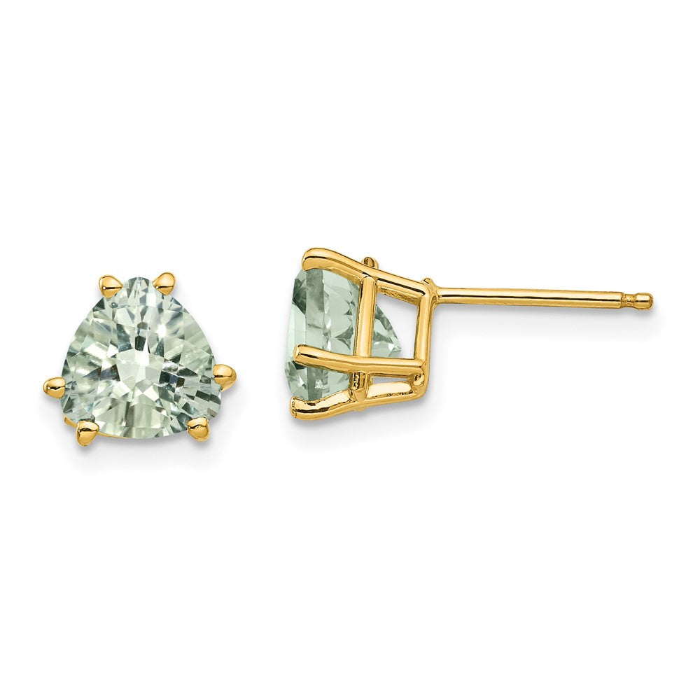 14K Gelbgold Ohrringe mit 7 mm Trillion-Schliff im Schachbrettmuster, grüner Quarz
