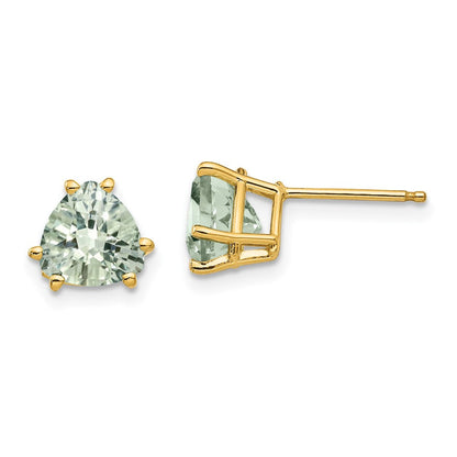 14K Gelbgold Ohrringe mit 7 mm Trillion-Schliff im Schachbrettmuster, grüner Quarz