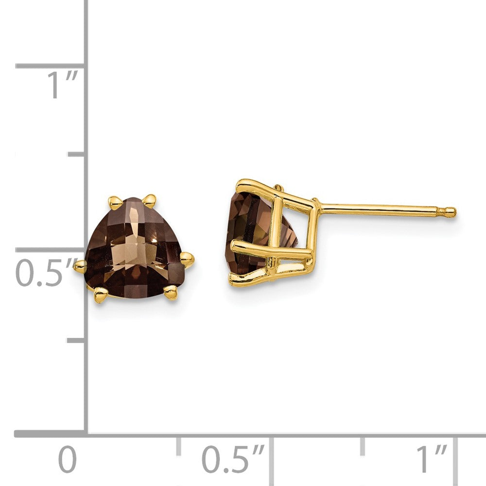 14K Gelbgold Ohrringe mit 7 mm Trillion-Schliff im Schachbrettmuster, Rauchquarz in Gelbgold