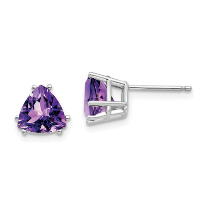 14K Weißgold Ohrringe mit trillionförmigem Amethyst, 7 mm