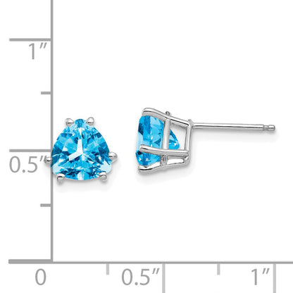 14K Weißgold Ohrringe mit trillionförmigem blauem Topas, 7 mm