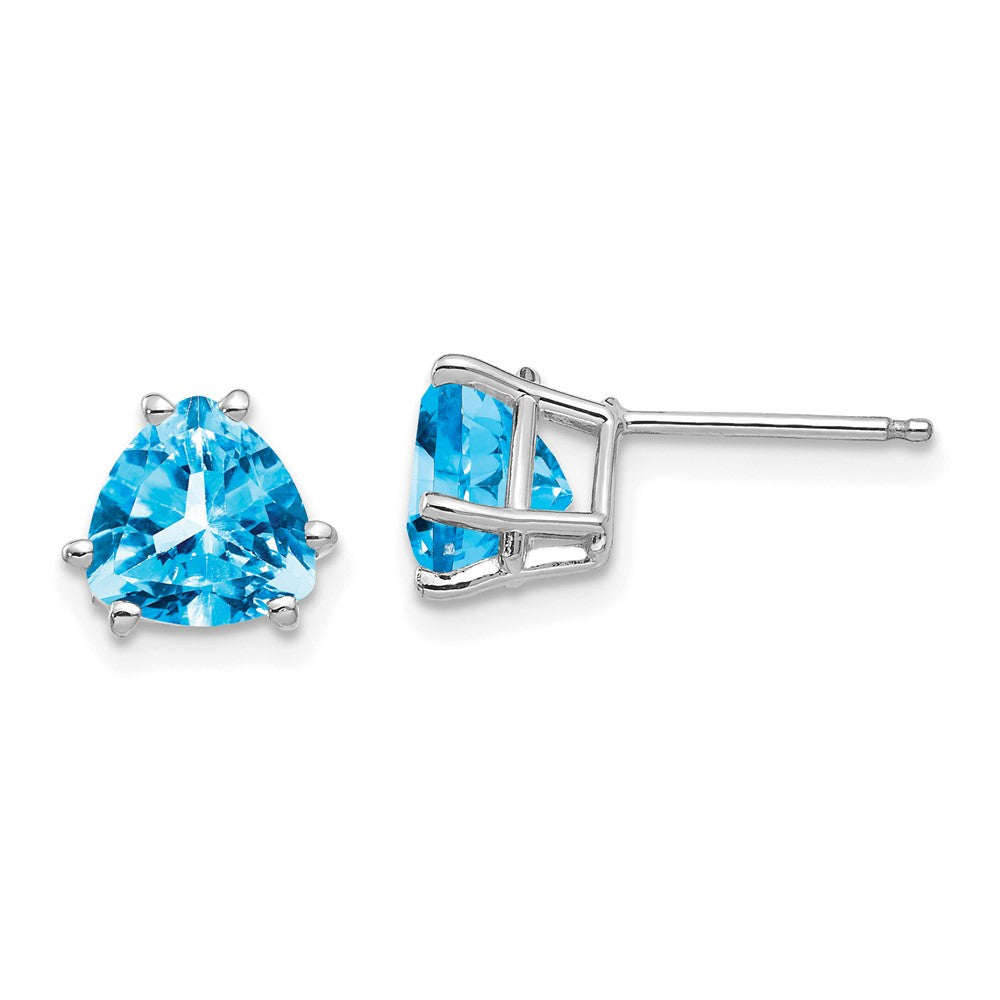 14K Weißgold Ohrringe mit trillionförmigem blauem Topas, 7 mm