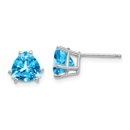 14K Weißgold Ohrringe mit trillionförmigem blauem Topas, 7 mm
