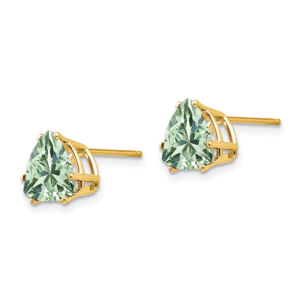 14K Gelbgold Ohrringe mit Trillion-Schliff Gruenem Quarz, 8 mm