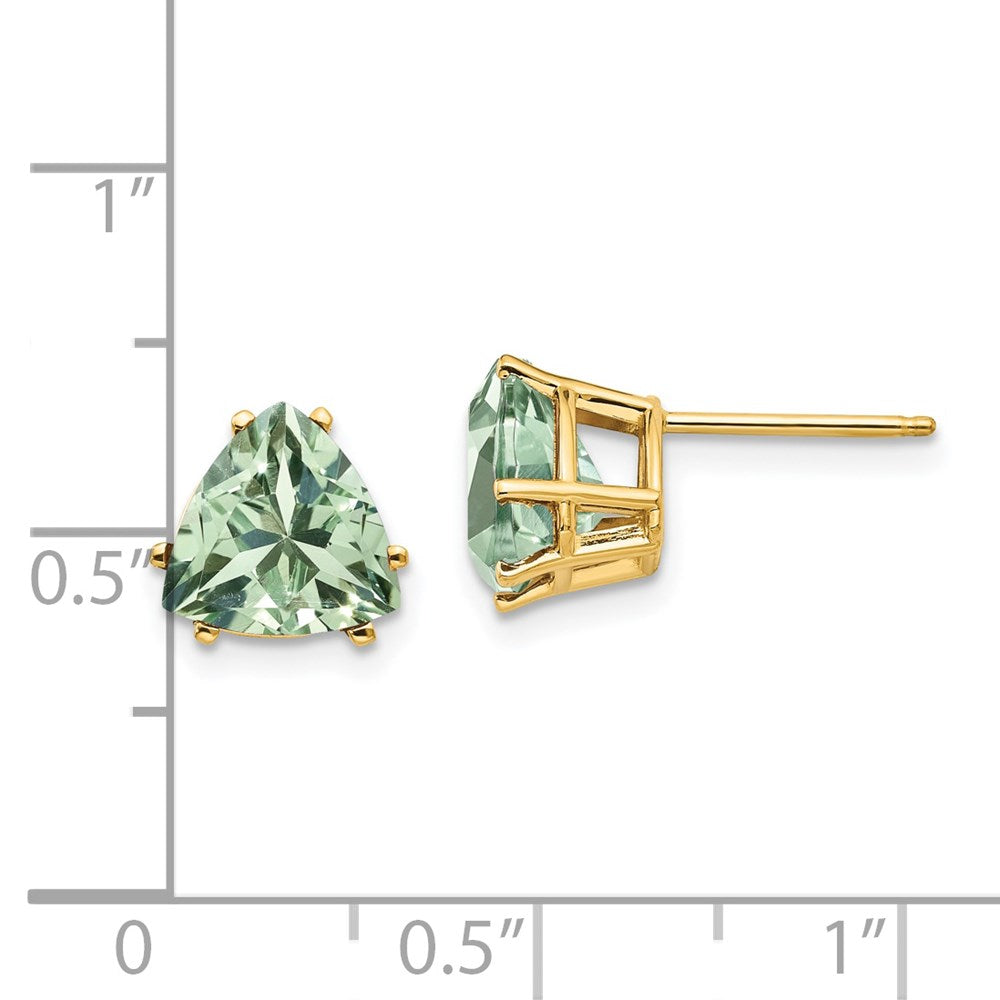 14K Gelbgold Ohrringe mit Trillion-Schliff Gruenem Quarz, 8 mm