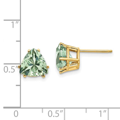 14K Gelbgold Ohrringe mit Trillion-Schliff Gruenem Quarz, 8 mm