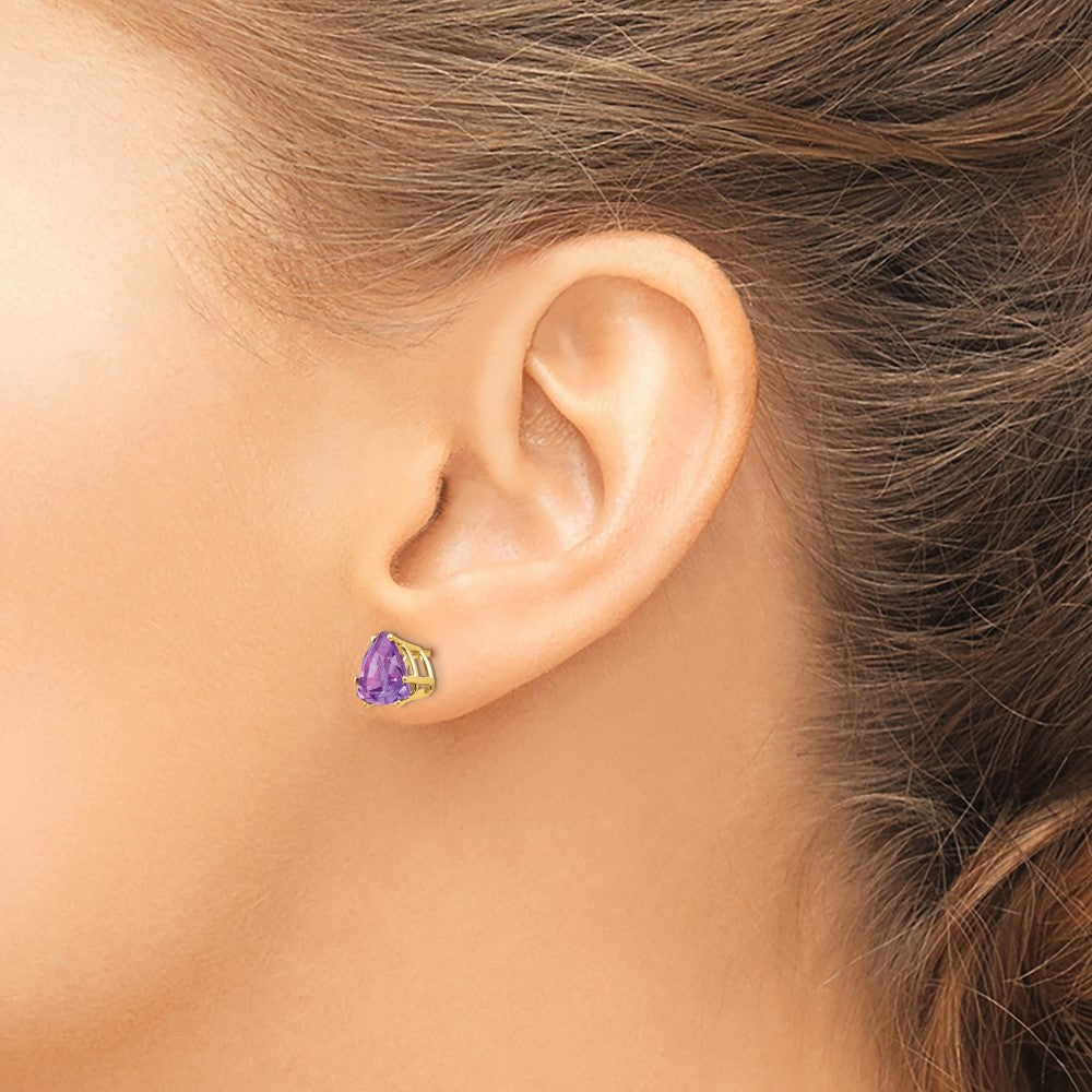 14K Gelbgold Ohrringe mit Trillion-Amethyst, 8 mm