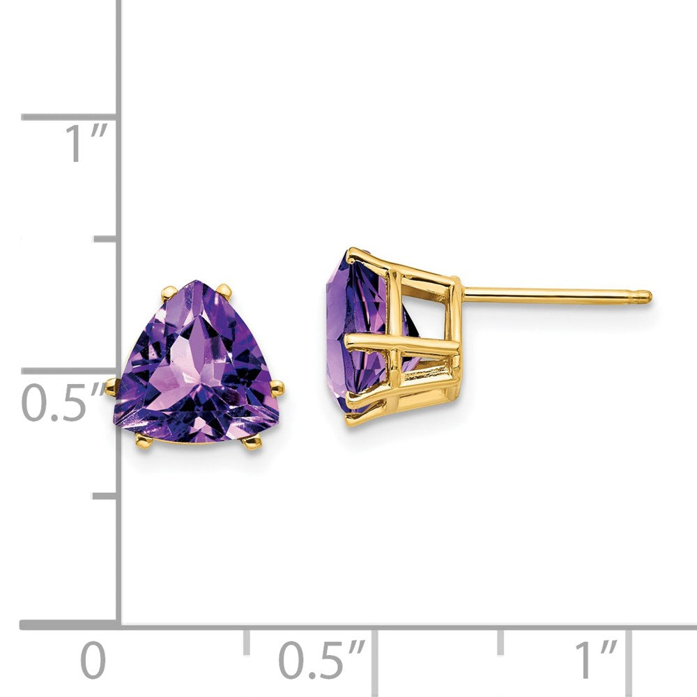 14K Gelbgold Ohrringe mit Trillion-Amethyst, 8 mm