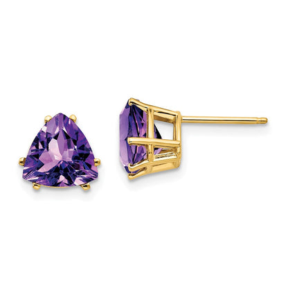 14K Gelbgold Ohrringe mit Trillion-Amethyst, 8 mm