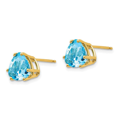 14K Gelbgold Ohrringe mit trillionförmigem blauem Topas, 8 mm