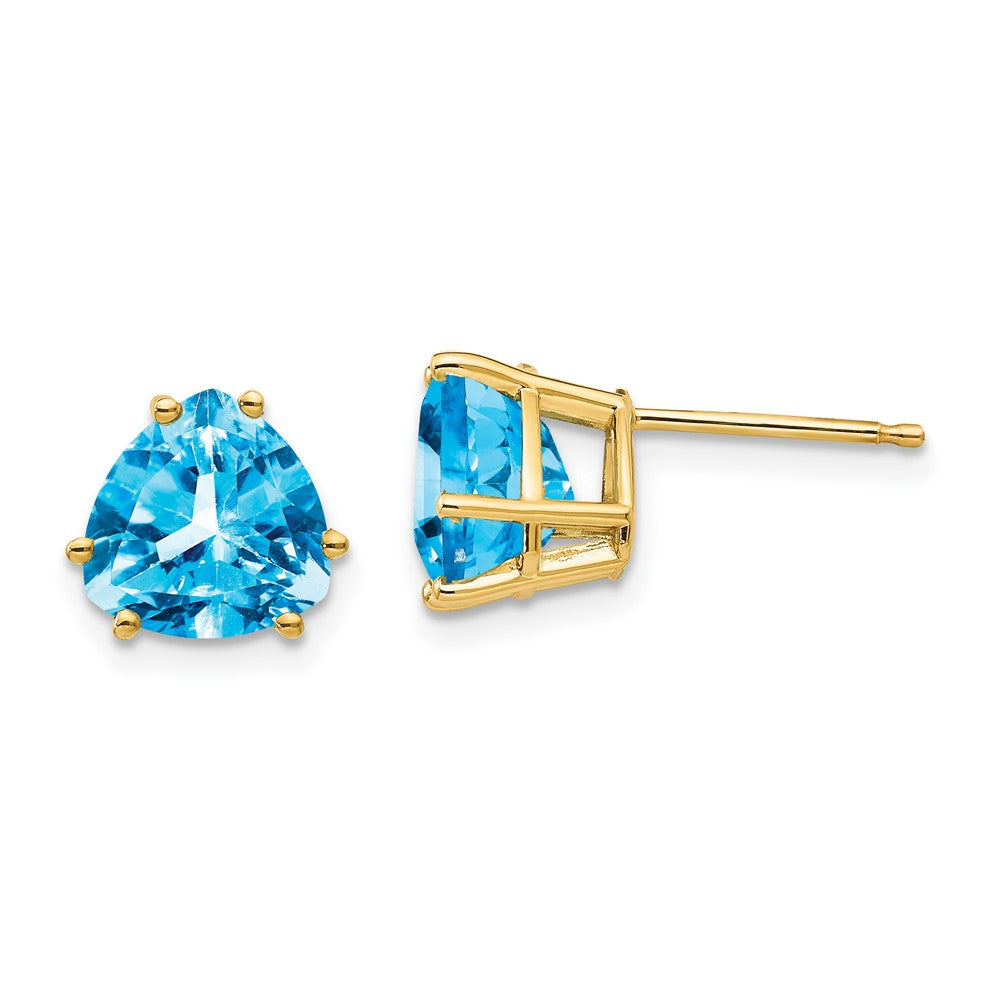 14K Gelbgold Ohrringe mit trillionförmigem blauem Topas, 8 mm