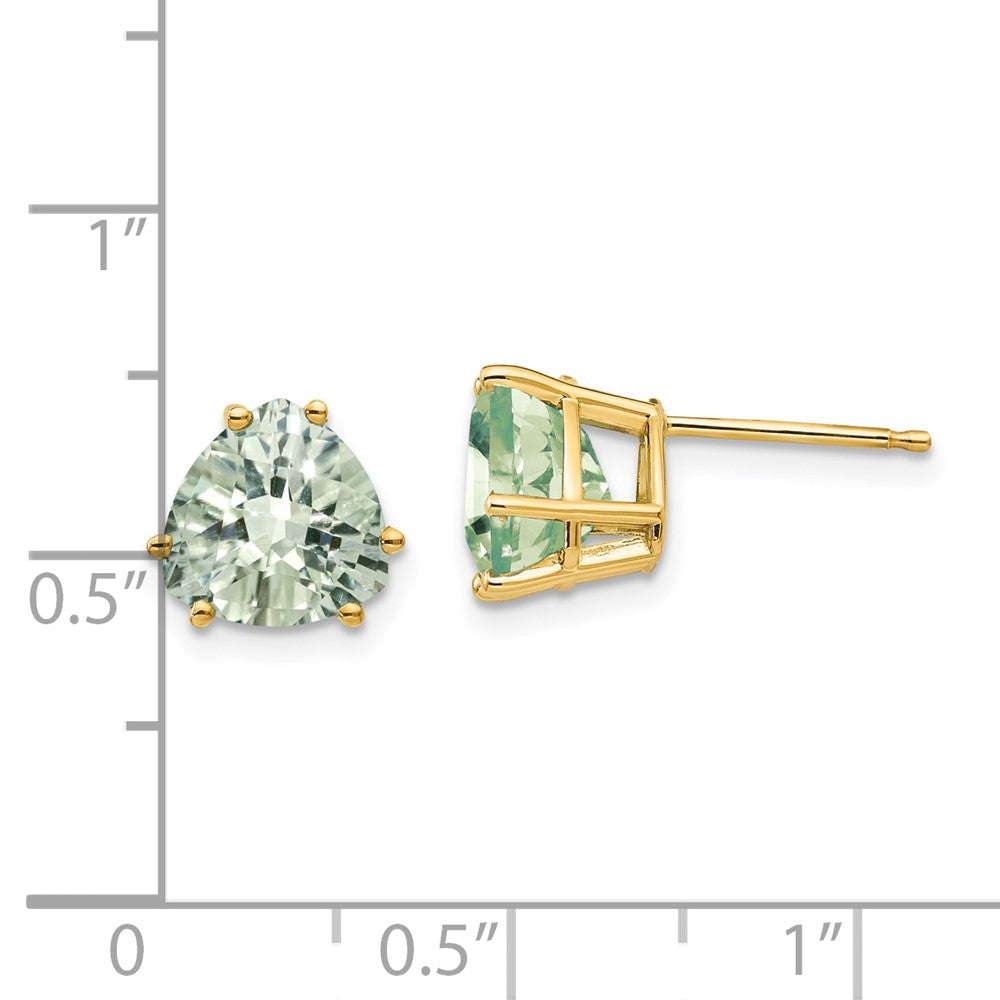 14K Gelbgold Ohrringe mit 8 mm Trillion-Schliff Grünquarz im Schachbrettmuster