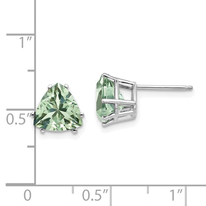 14K Weißgold Ohrringe mit trillion-geschliffenem grünem Quarz, 8 mm