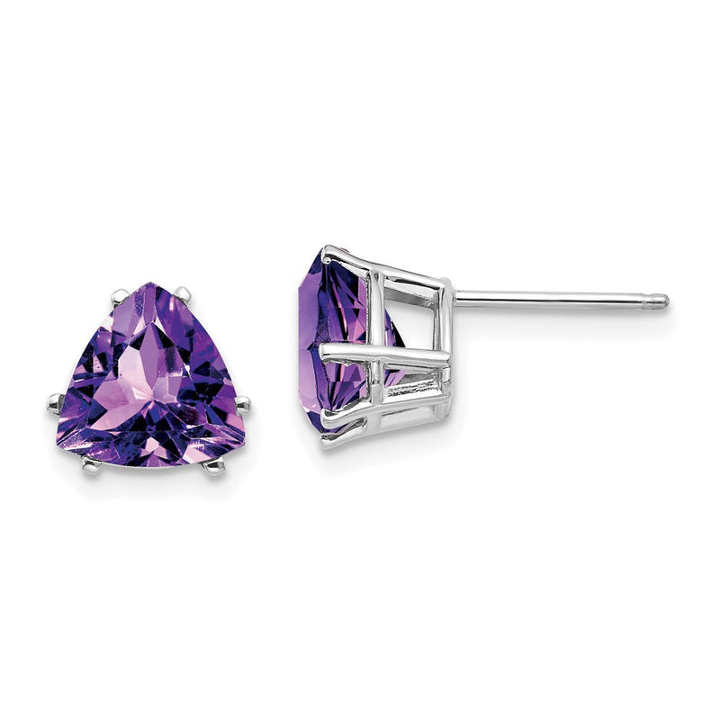 14K Weißgold Ohrstecker mit Amethyst im Trillion-Schliff