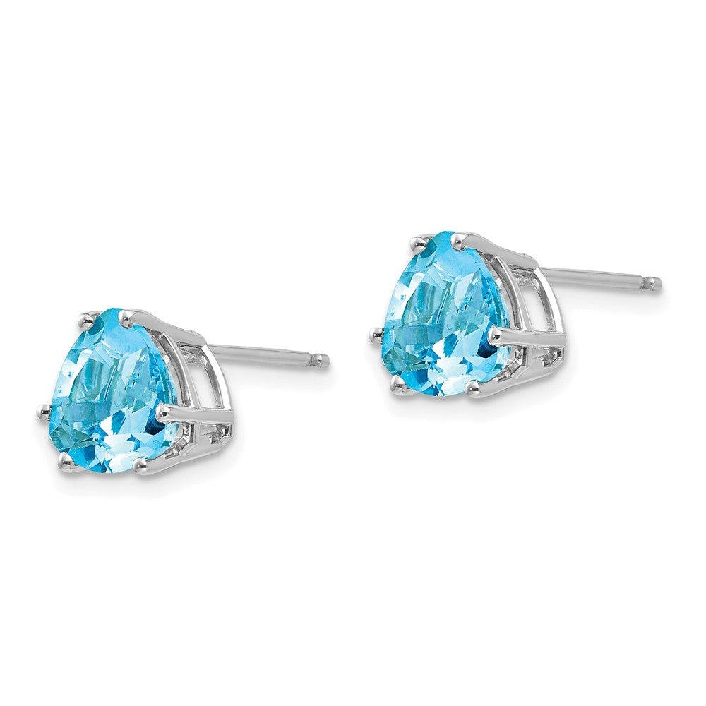 14K Weißgold Ohrringe mit trillionfoermigem blauem Topas, 8 mm